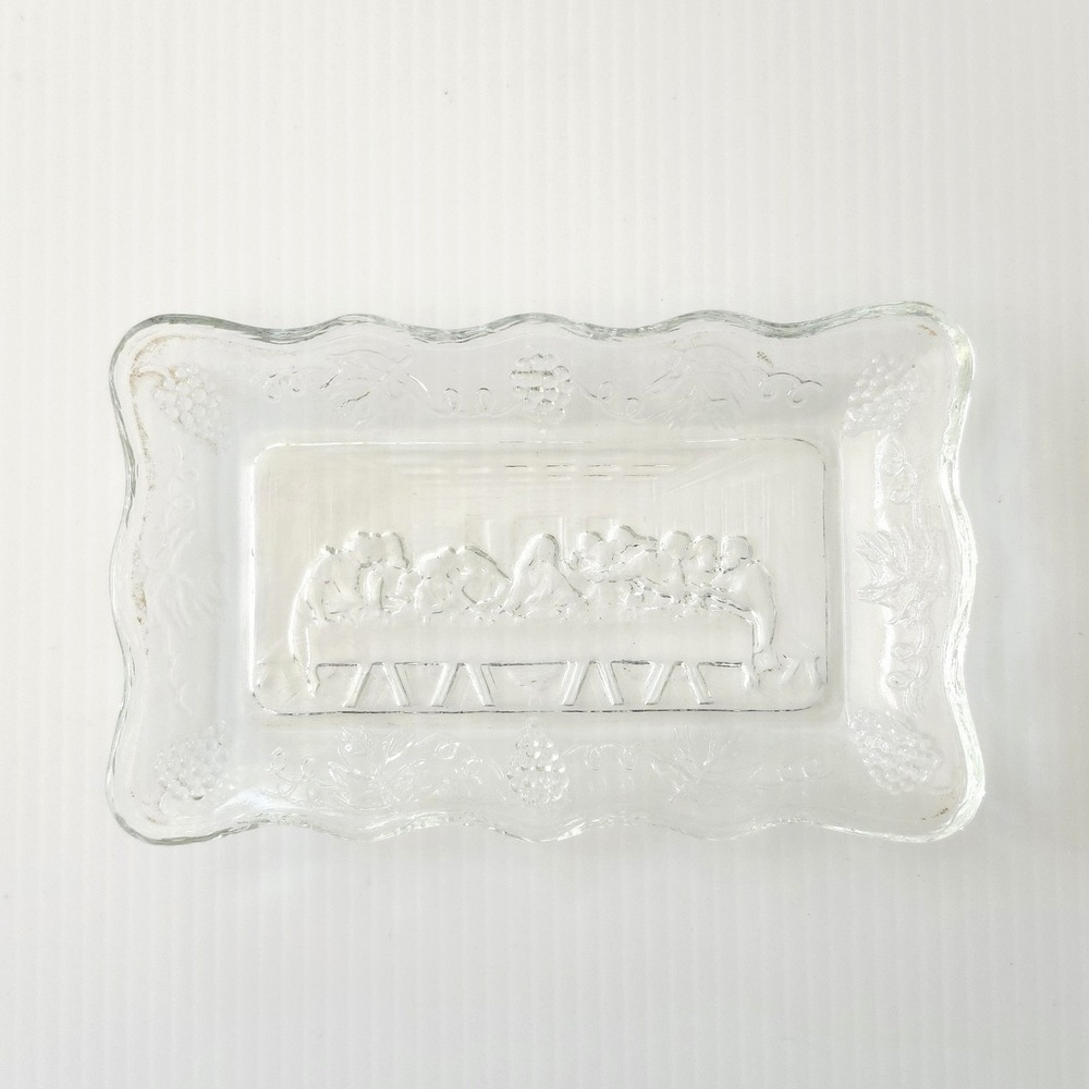 Vintage Tiara Indiana Glass The Last Supper Candy Dish Tray 5.5"x3.5"